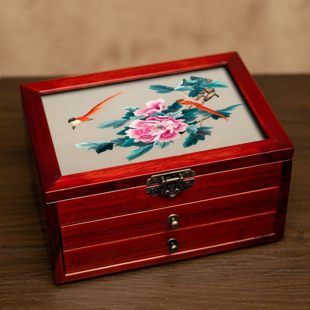 Embroidery jewelry box Chinese classical Suzhou embroidery solid wood storage box accessory three layer storage Suzhou embroidery beauty specialty gift image 82