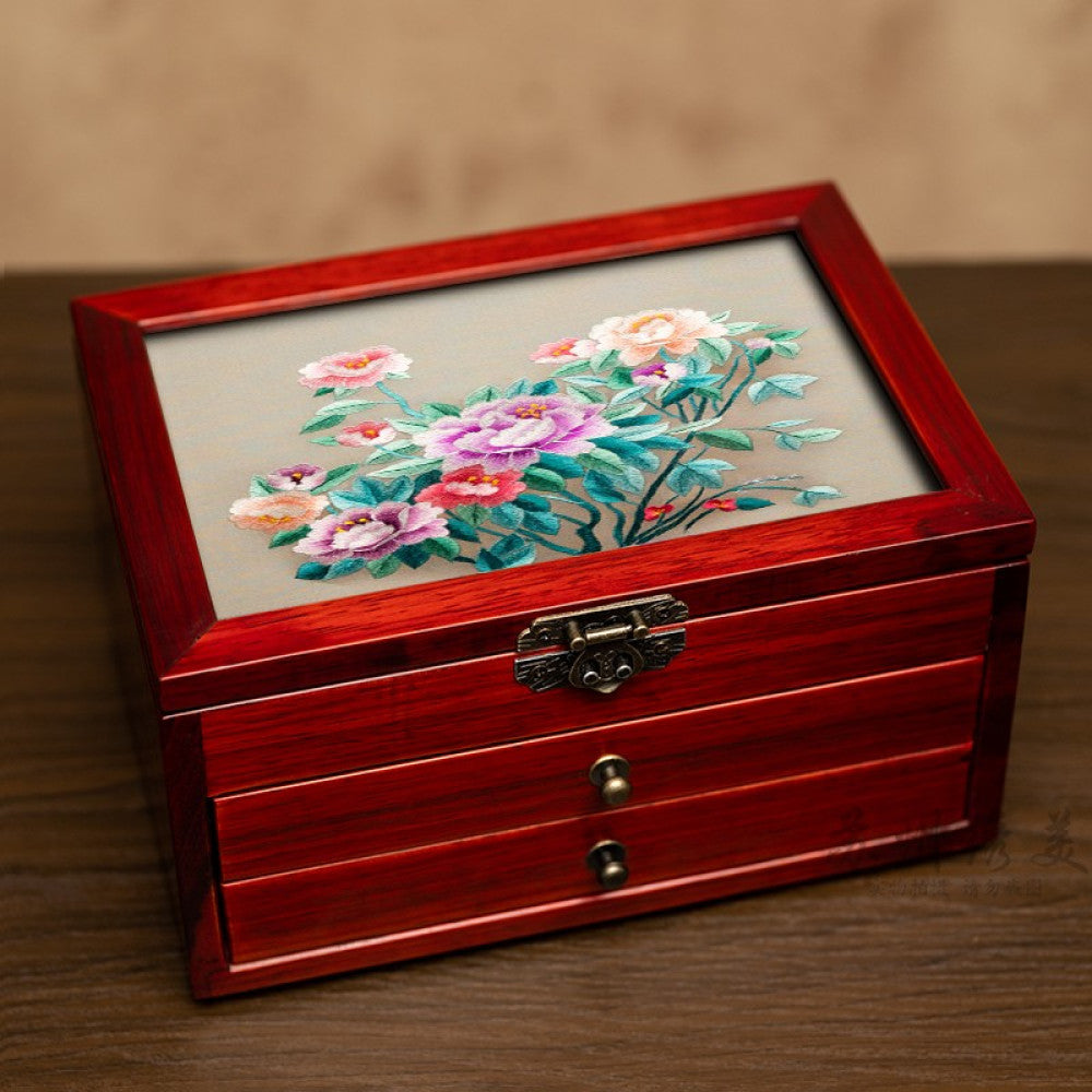 ASAYA3040 Embroidered jewelry box Chinese classical Suzhou embroidery solid wood storage box