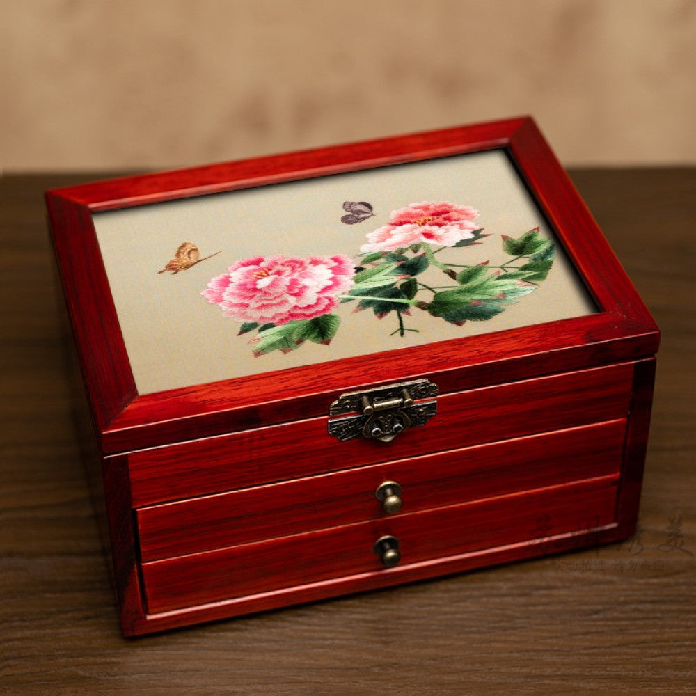 Embroidery jewelry box Chinese classical Suzhou embroidery solid wood storage box accessory three layer storage Suzhou embroidery beauty specialty gift image 87