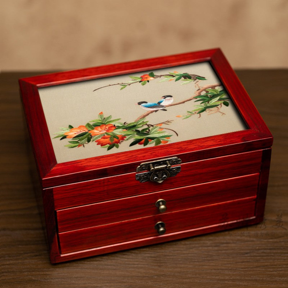 Embroidery jewelry box Chinese classical Suzhou embroidery solid wood storage box accessory three layer storage Suzhou embroidery beauty specialty gift image 88