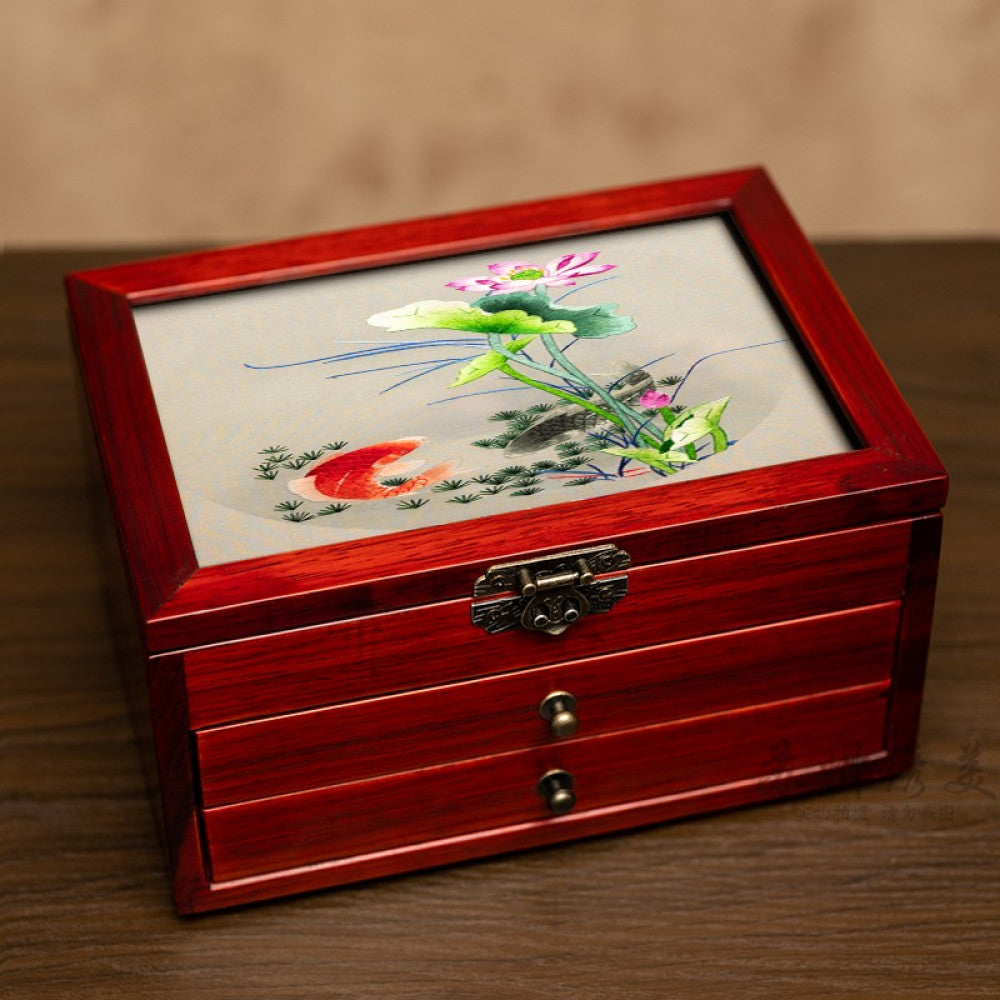 Embroidery jewelry box Chinese classical Suzhou embroidery solid wood storage box accessory three layer storage Suzhou embroidery beauty specialty gift image 90