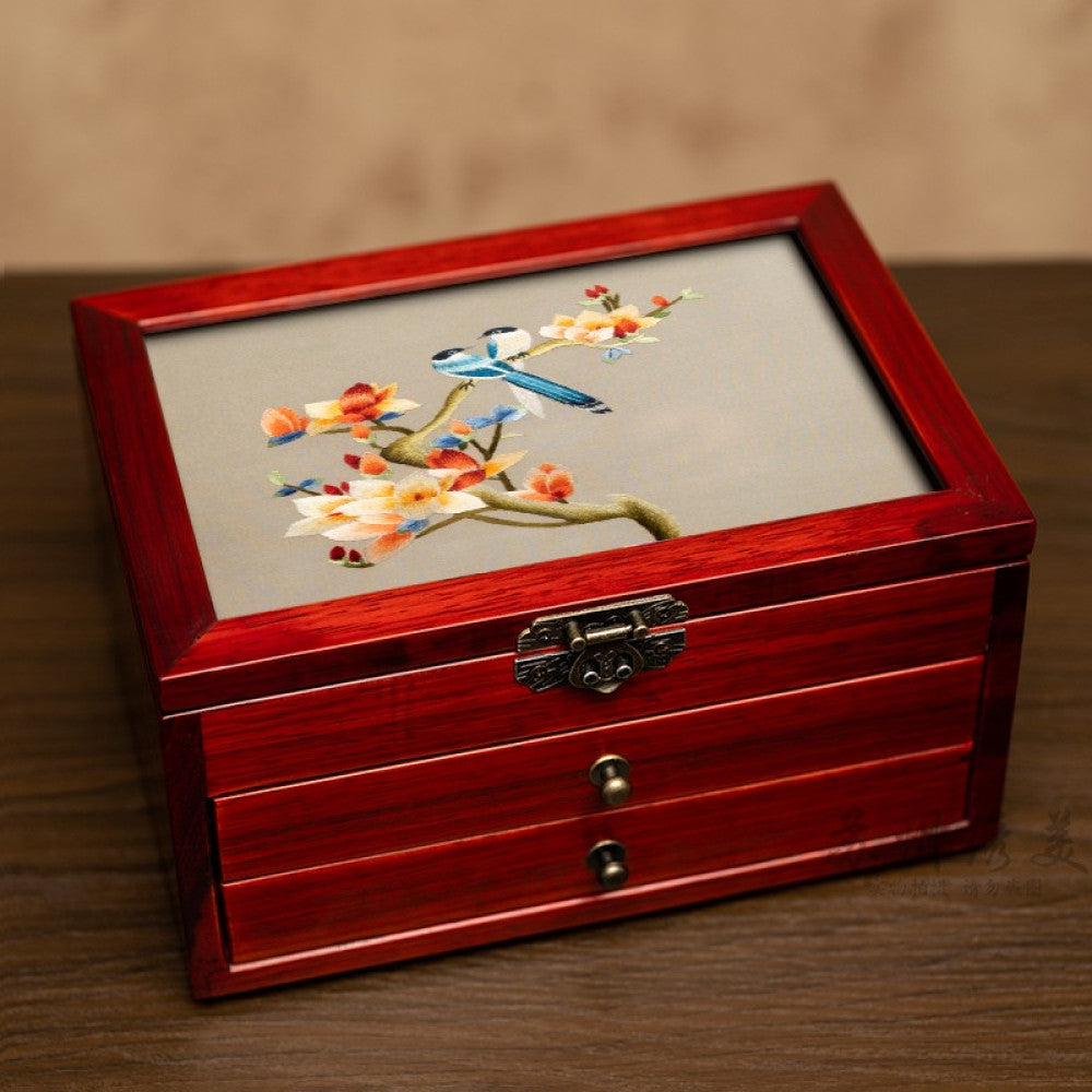 Embroidery jewelry box Chinese classical Suzhou embroidery solid wood storage box accessory three layer storage Suzhou embroidery beauty specialty gift image 92