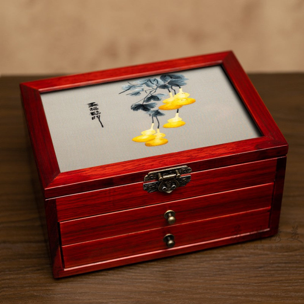 Embroidery jewelry box Chinese classical Suzhou embroidery solid wood storage box accessory three layer storage Suzhou embroidery beauty specialty gift image 97
