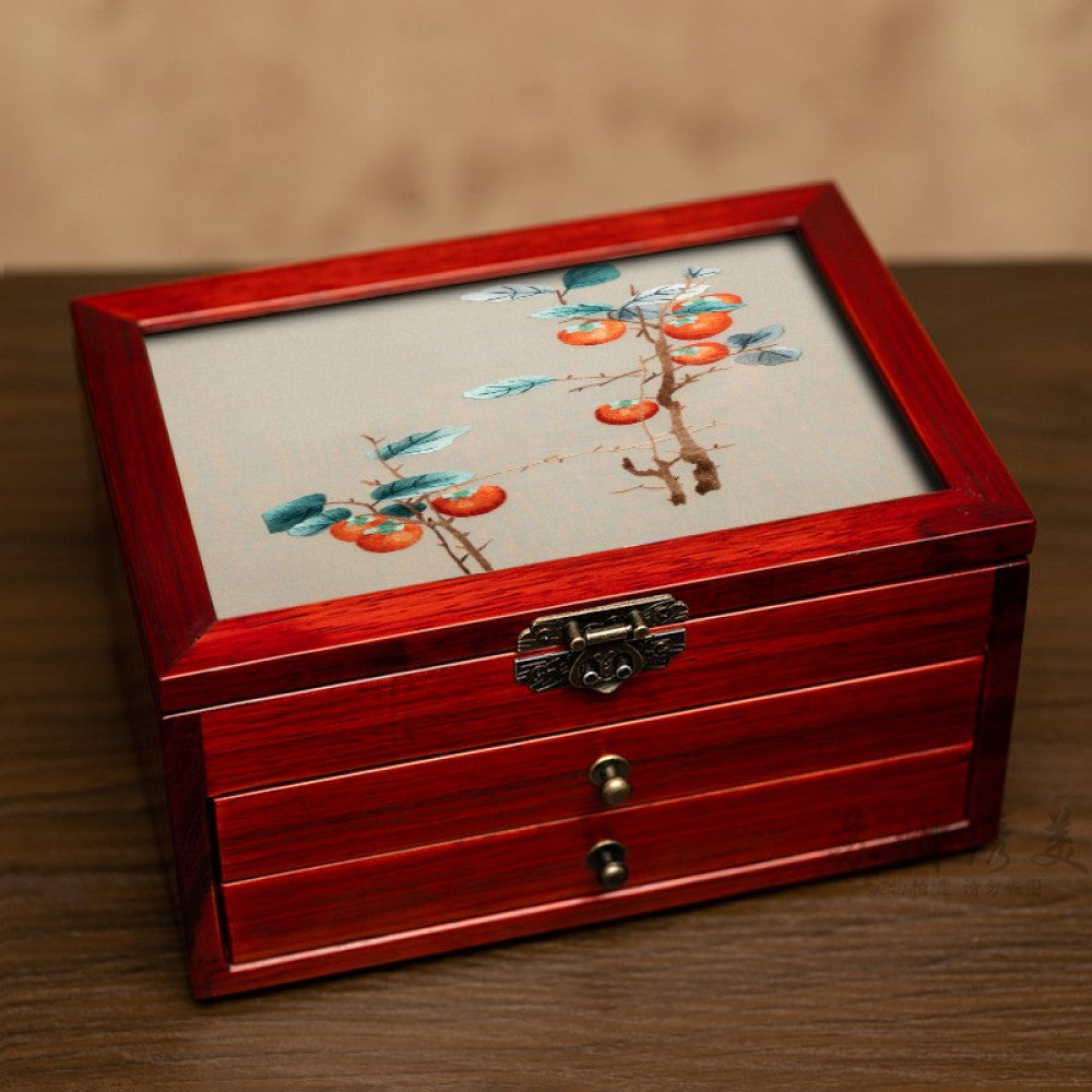 Embroidery jewelry box Chinese classical Suzhou embroidery solid wood storage box accessory three layer storage Suzhou embroidery beauty specialty gift image 100