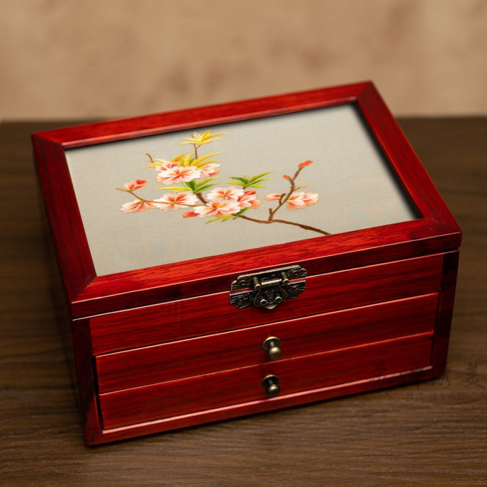 Embroidery jewelry box Chinese classical Suzhou embroidery solid wood storage box accessory three layer storage Suzhou embroidery beauty specialty gift image 102