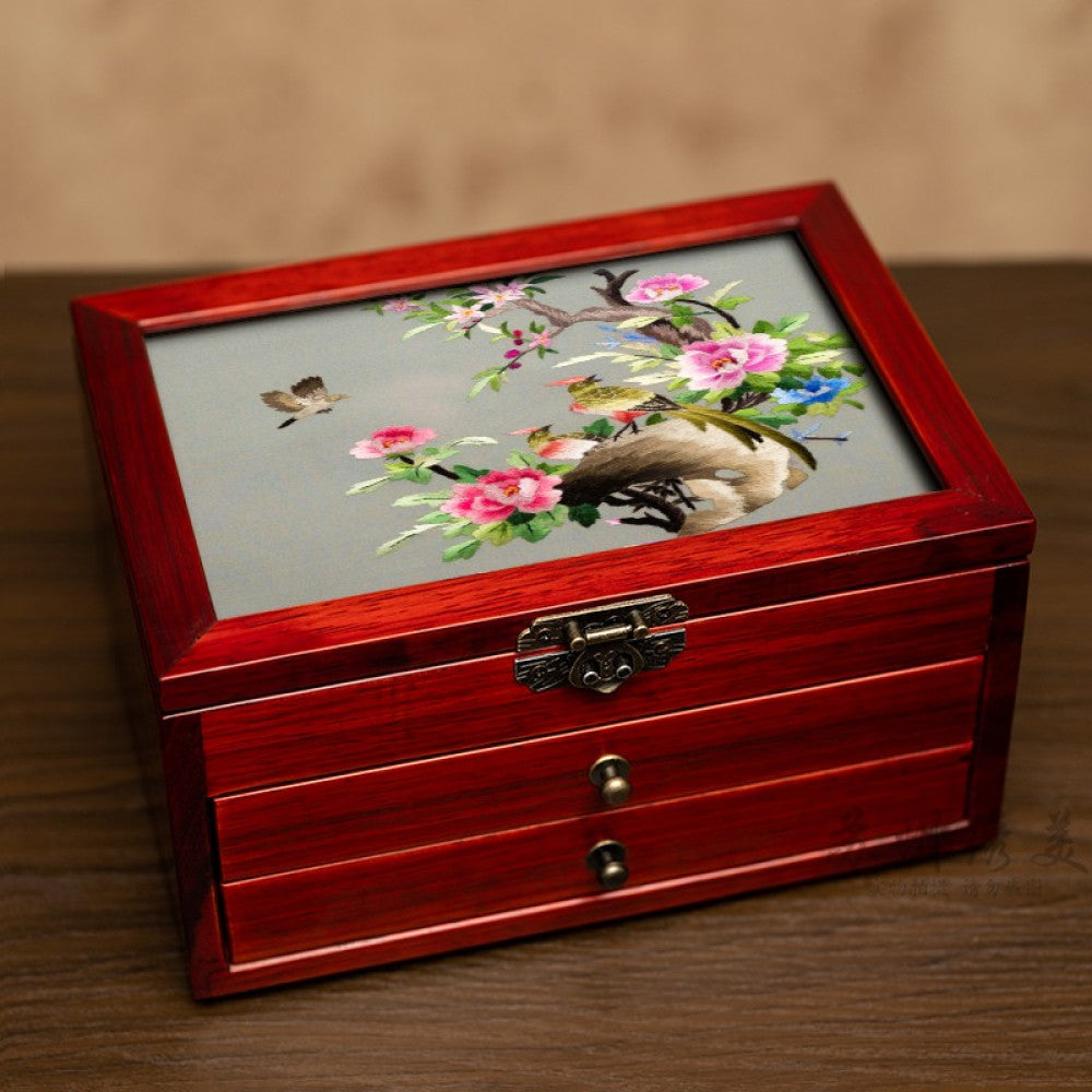 Embroidery jewelry box Chinese classical Suzhou embroidery solid wood storage box accessory three layer storage Suzhou embroidery beauty specialty gift image 107