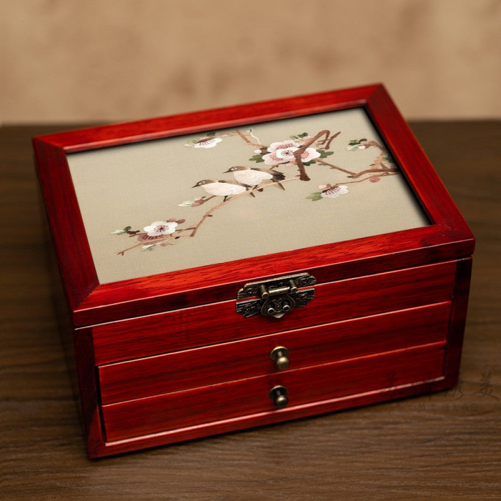 Embroidery jewelry box Chinese classical Suzhou embroidery solid wood storage box accessory three layer storage Suzhou embroidery beauty specialty gift image 108