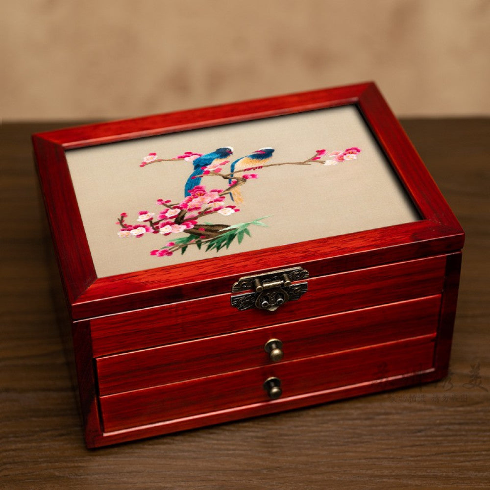 Embroidery jewelry box Chinese classical Suzhou embroidery solid wood storage box accessory three layer storage Suzhou embroidery beauty specialty gift image 111