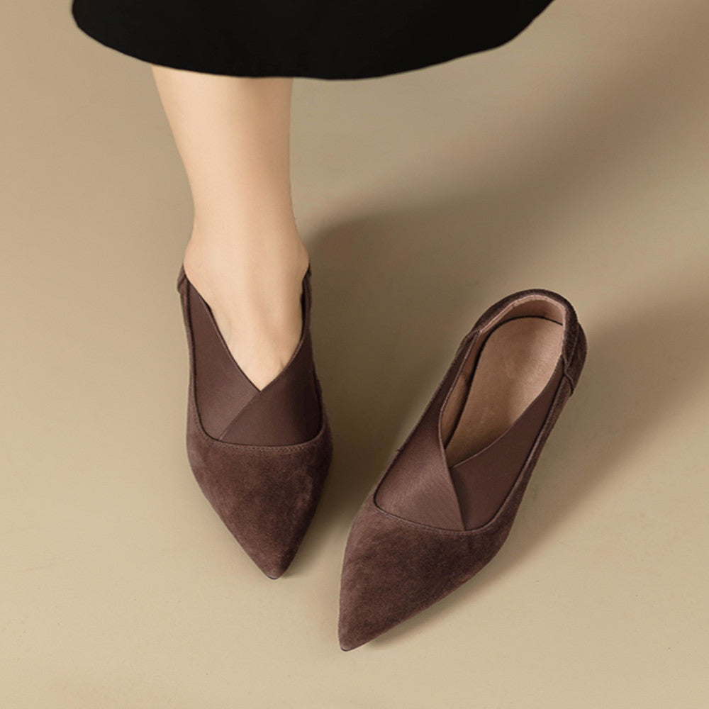 2025 French pointed versatile single shoes for women s spring and autumn new style commuting bare boots V neck slim heel leather high heels image 33