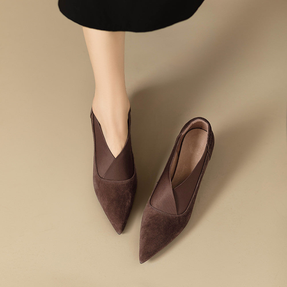 2025 French pointed versatile single shoes for women s spring and autumn new style commuting bare boots V neck slim heel leather high heels image 7
