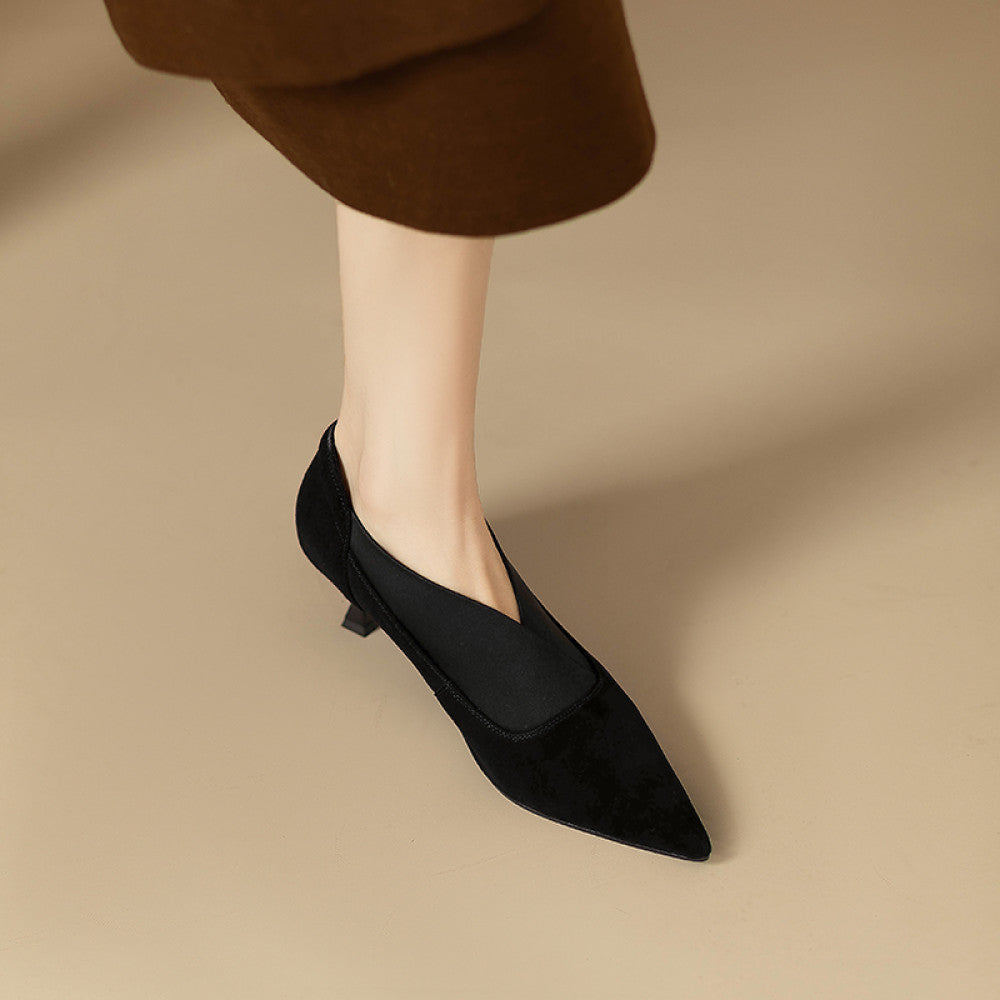 2025 French pointed versatile single shoes for women s spring and autumn new style commuting bare boots V neck slim heel leather high heels image 18