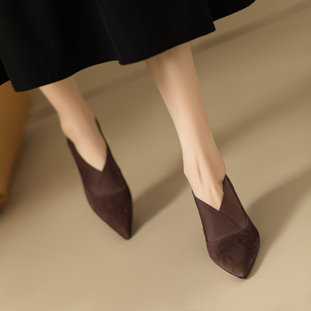 2025 French pointed versatile single shoes for women s spring and autumn new style commuting bare boots V neck slim heel leather high heels image 26