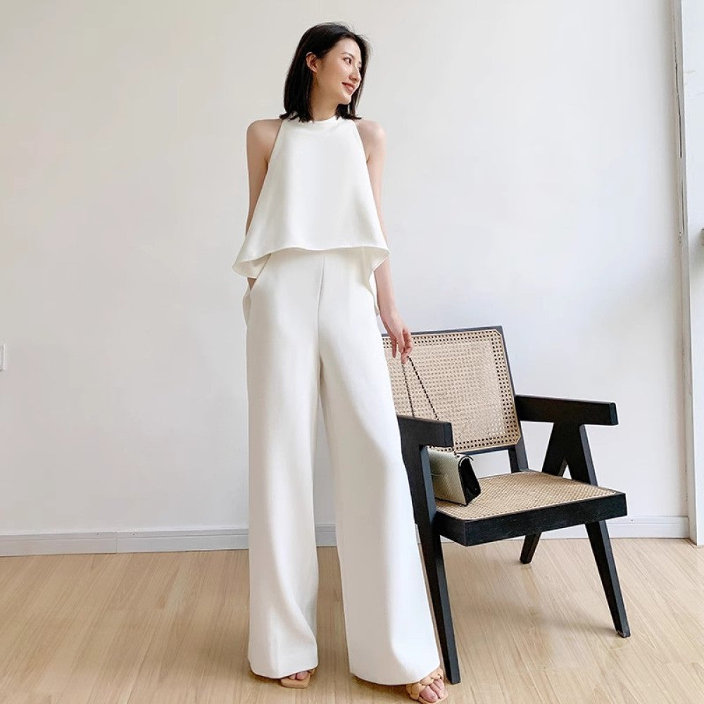 White jumpsuit women s summer 2025 new design sense high waist slimming temperament chiffon one piece wide leg jumpsuit image 6