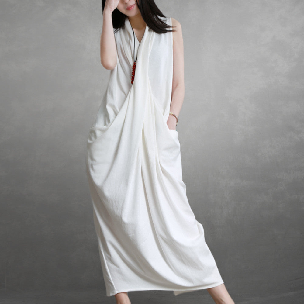 Xifeng brand pure cotton goddess style dress looks slim irregular elegant solid color vest skirt beautiful for spring and summer 2025 image 1
