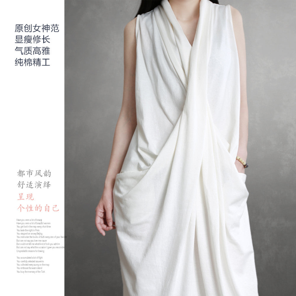 Xifeng brand pure cotton goddess style dress looks slim irregular elegant solid color vest skirt beautiful for spring and summer 2025 image 6