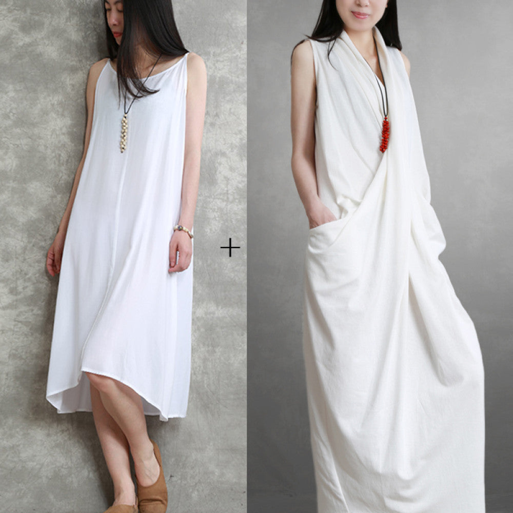 Xifeng brand pure cotton goddess style dress looks slim irregular elegant solid color vest skirt beautiful for spring and summer 2025 image 10