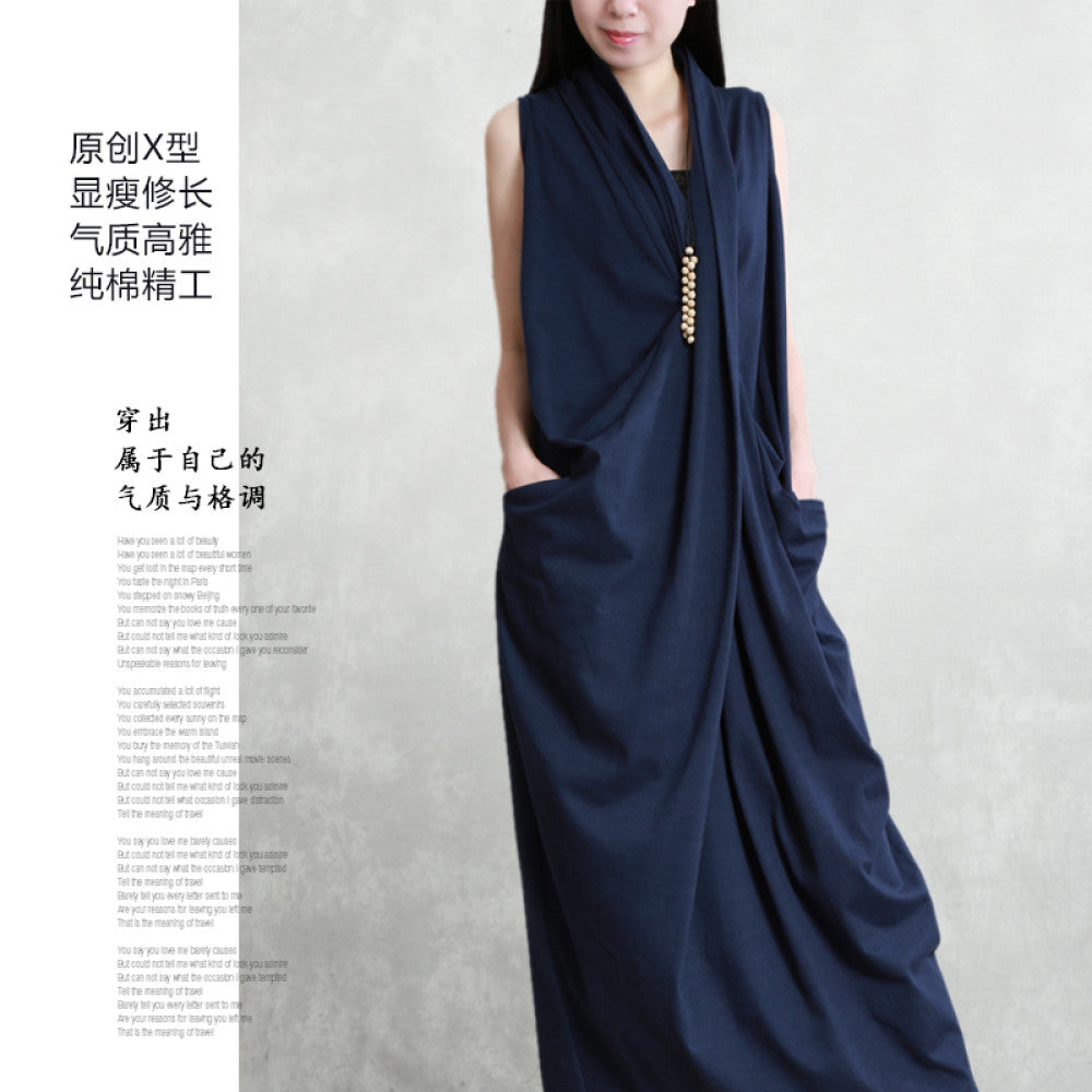 Xifeng brand pure cotton goddess style dress looks slim irregular elegant solid color vest skirt beautiful for spring and summer 2025 image 20