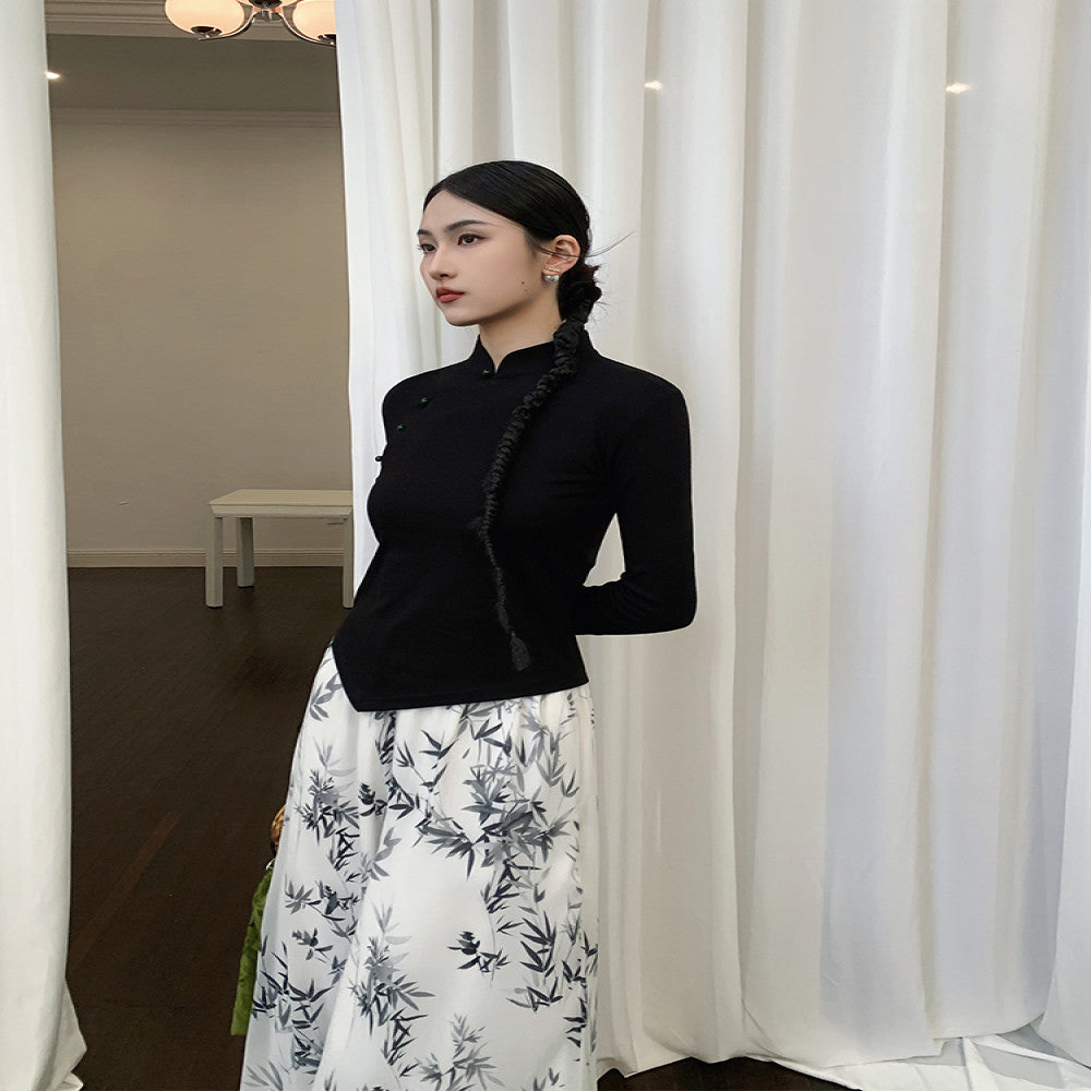 Jiexiang Manchun Qu 25 Spring New Chinese Ink Printed Wide Leg Pants for Women in Spring High Waist and Hanging Casual Pants image 3