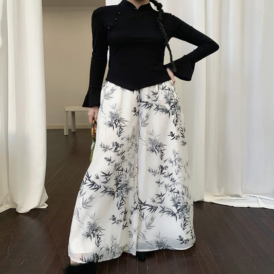 ASAYA3023 New Chinese Ink Printed Wide Leg Pants