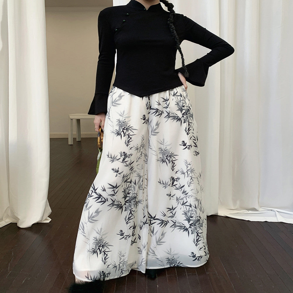 ASAYA3023 New Chinese Ink Printed Wide Leg Pants