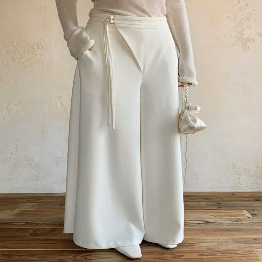 ASAYA3022 Spring Style Light Mature Commuting Style Pure White Wide Leg Pants