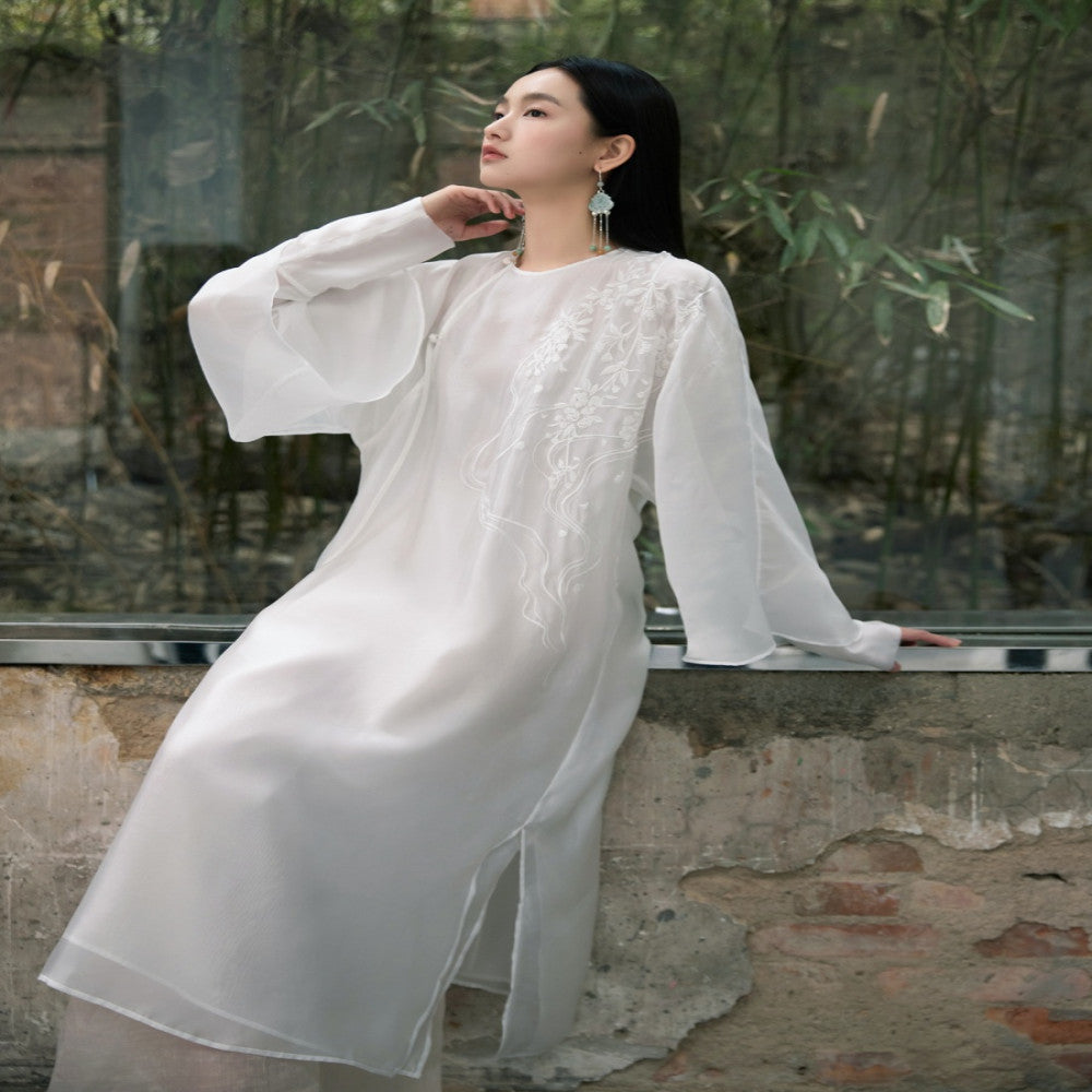 Haitang Smoke Rain Embroidered New Chinese Robe Dress with Fairy and Elegant Charm image 5