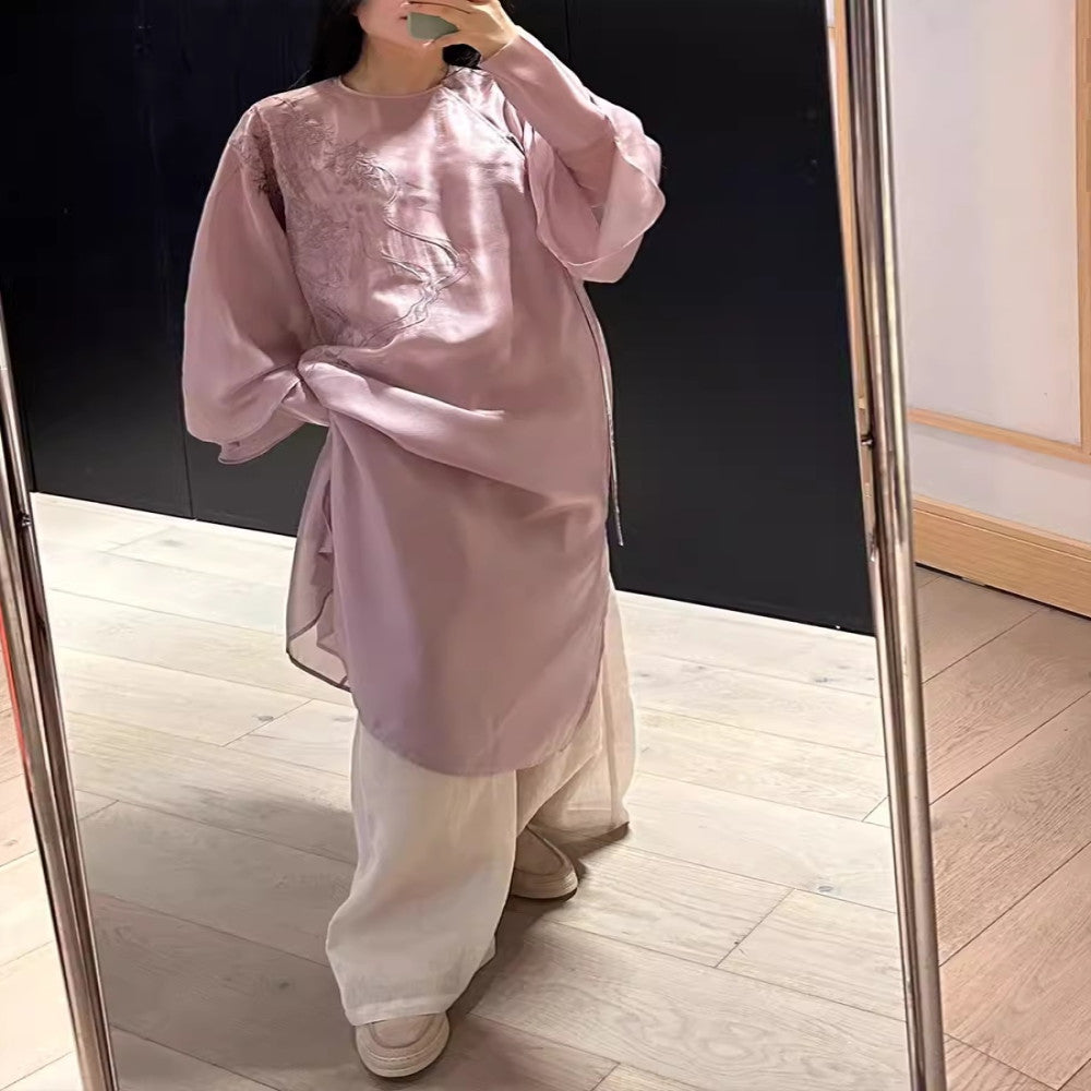 Haitang Smoke Rain Embroidered New Chinese Robe Dress with Fairy and Elegant Charm image 6