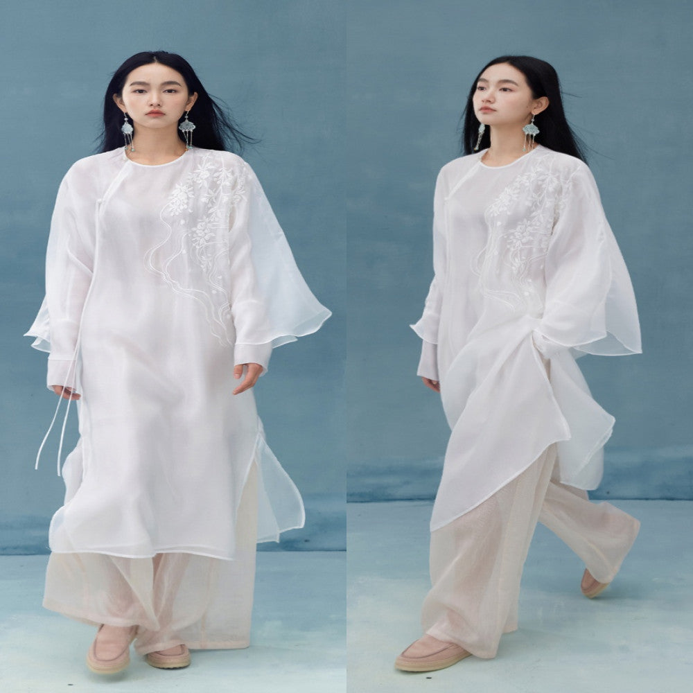 Haitang Smoke Rain Embroidered New Chinese Robe Dress with Fairy and Elegant Charm image 0