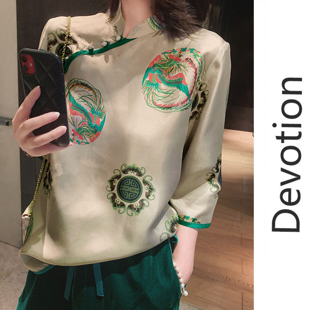 Heavy duty silk top for women in Spring and Autumn 2025 new style of new Chinese Tang clothing retro design niche silk shirt trend image 15