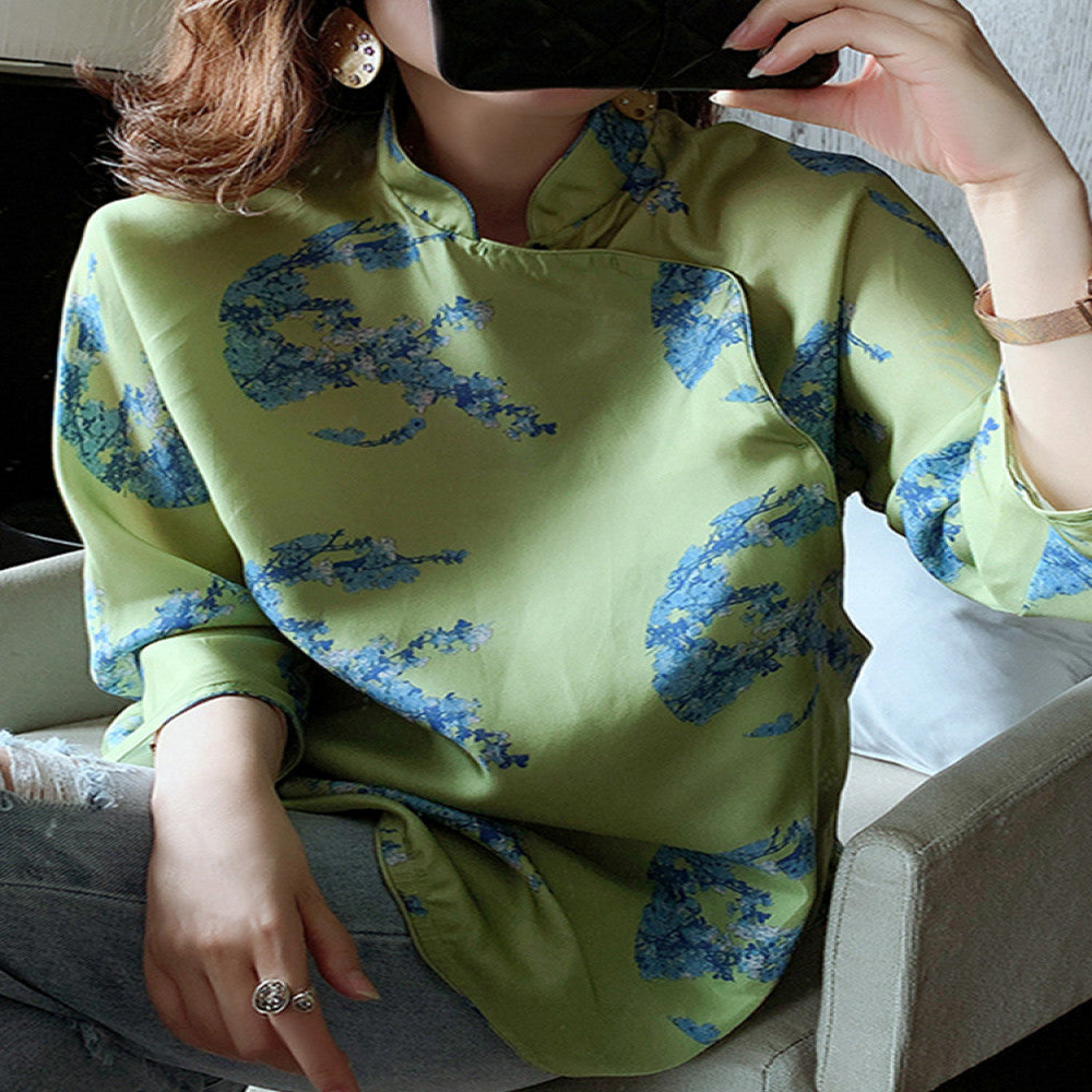 Silk retro Tang style shirt for women in Spring and Autumn 2025 new Chinese style top with stand up collar Chinese style temperament high end silk image 0
