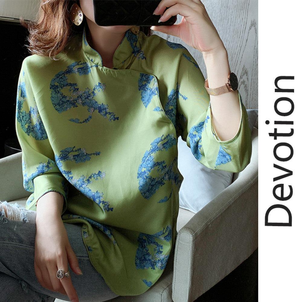 Silk retro Tang style shirt for women in Spring and Autumn 2025 new Chinese style top with stand up collar Chinese style temperament high end silk image 13