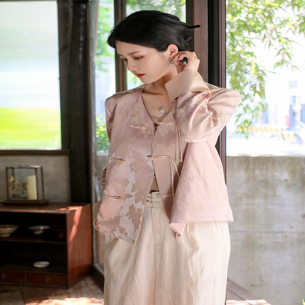 Yangshi Fengzhuo new Chinese style light Chinese style short jacket for women s spring 2025 new pink button top image 0