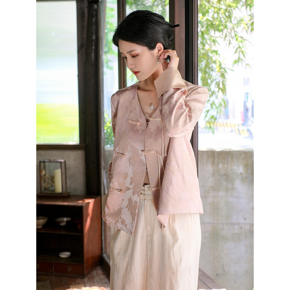 Yangshi Fengzhuo new Chinese style light Chinese style short jacket for women s spring 2025 new pink button top image 11