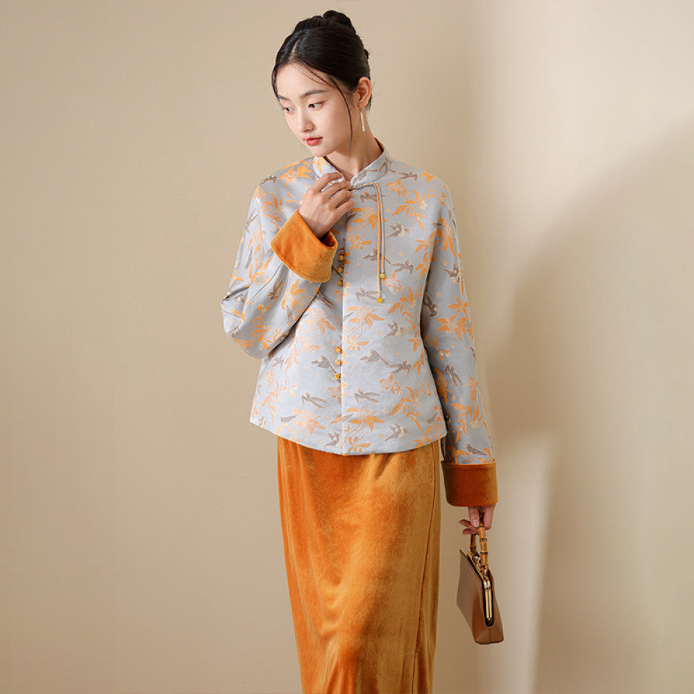 Magpie Ascends Branches Cicada Begins Chinese Style Tang Coat for Women 2025 New Chinese Brocade Velvet Cotton Coat Set image 23