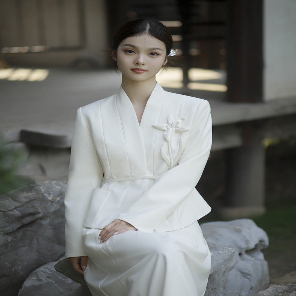 Apricot Language Please Mr Lu Apricot Chinese Style New Chinese Style Three Dimensional Flower Long Sleeve Suit Coat Half Skirt image 0