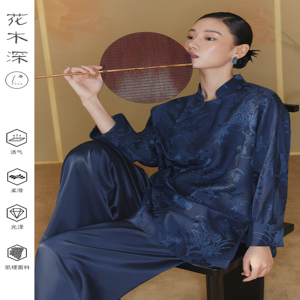 Hua Mu Shen Xin Chinese style large cardigan with silk jacquard improved Chinese style top women s sleeveless buttoned diagonal collar standing collar jacket image 1