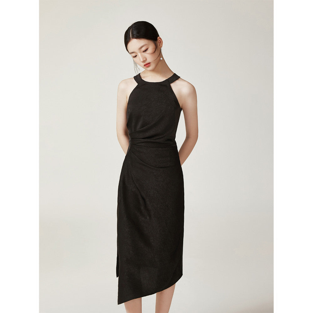 Yiyan green minimalist design dress with summer pleating waist cinching slimming effect hanging neck sleeveless mid length camisole skirt image 22