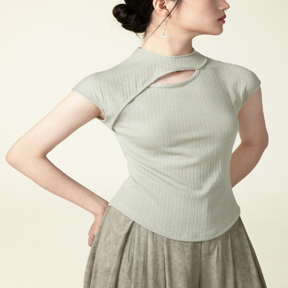 Yiyan New Chinese Knitted Top for Women 2024 New Black Texture Broken Cave National Style Slimming T shirt Short Sleeve image 29