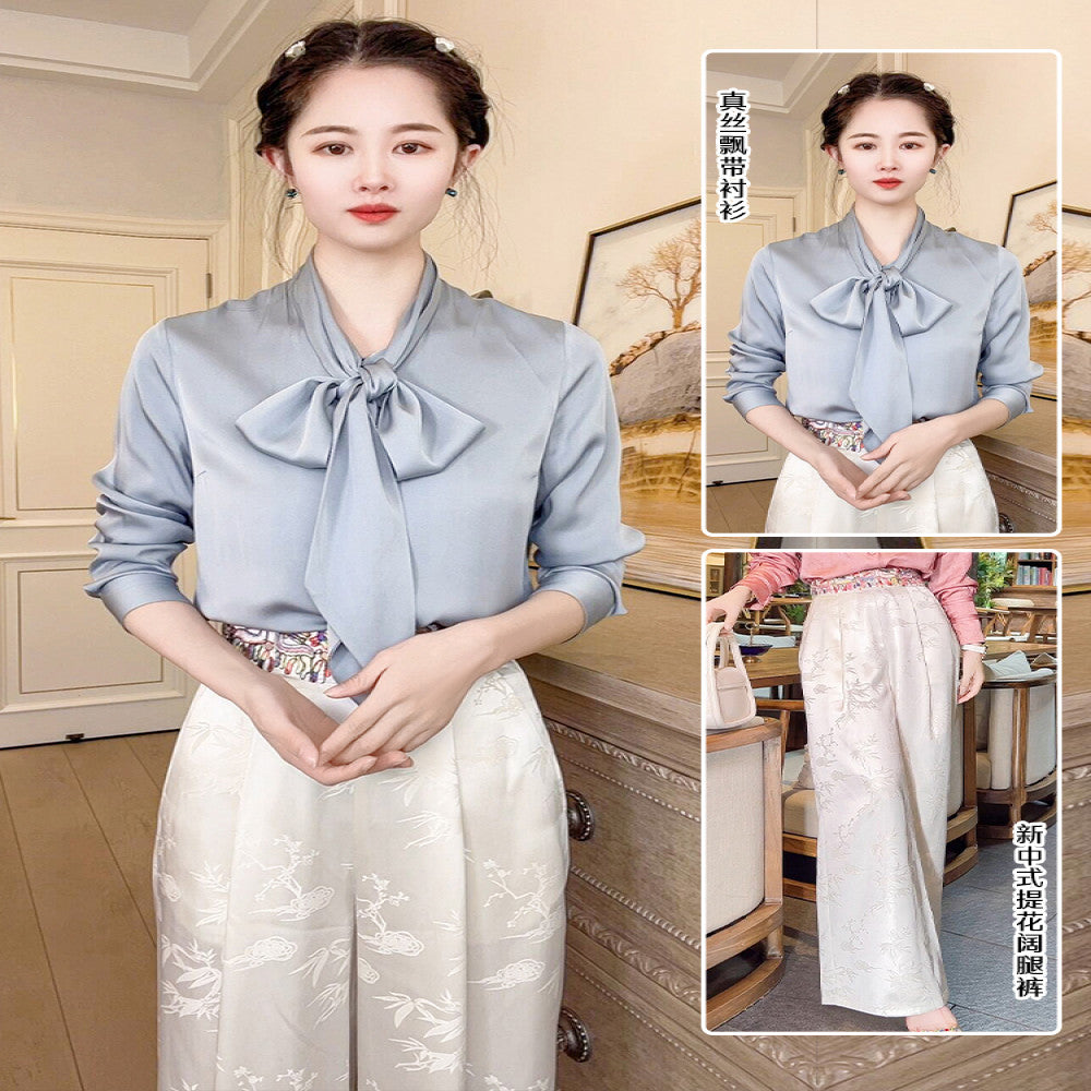 High quality goods Heavy Industry Embroidered Silk Jacquard White New Chinese Style Wearing National Style Pants Children s 2025 Early Spring Wide Leg Pants image 18