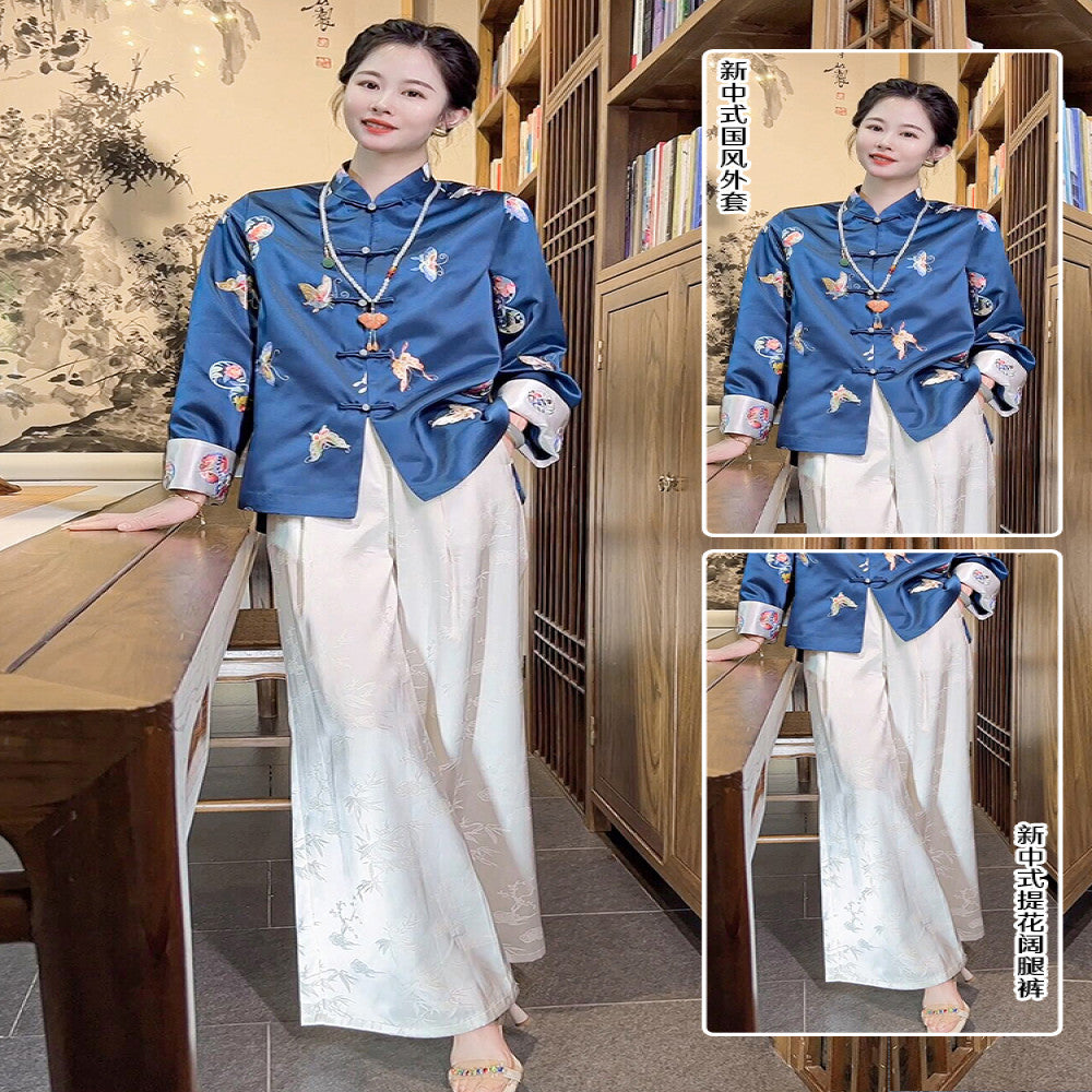 High quality goods Heavy Industry Embroidered Silk Jacquard White New Chinese Style Wearing National Style Pants Children s 2025 Early Spring Wide Leg Pants image 35