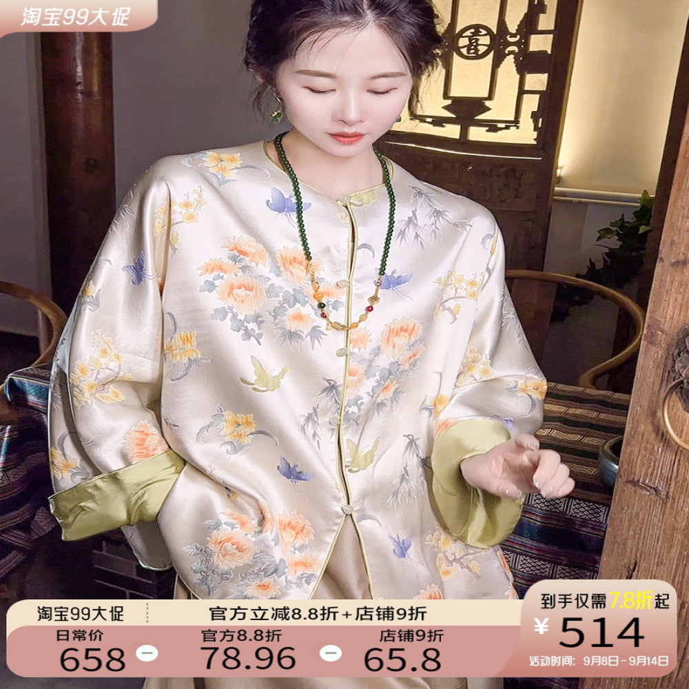 Thirteen Crown Crepe new Chinese style women s silk jacket women s light national style 2025 early spring mulberry silk top image 0