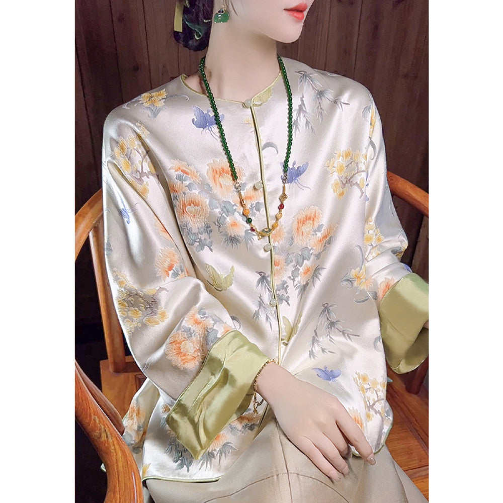 Thirteen Crown Crepe new Chinese style women s silk jacket women s light national style 2025 early spring mulberry silk top image 9