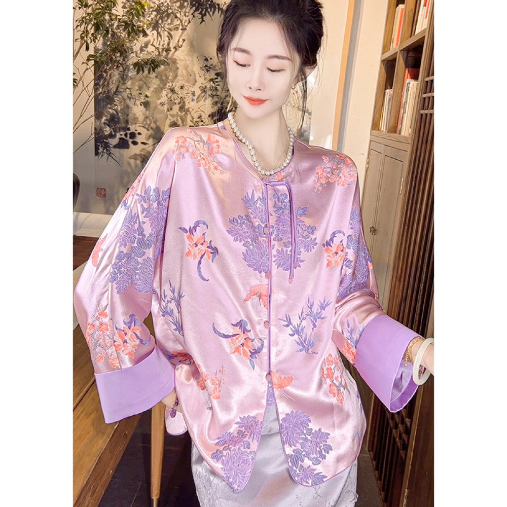 Thirteen Crown Crepe new Chinese style women s silk jacket women s light national style 2025 early spring mulberry silk top image 21