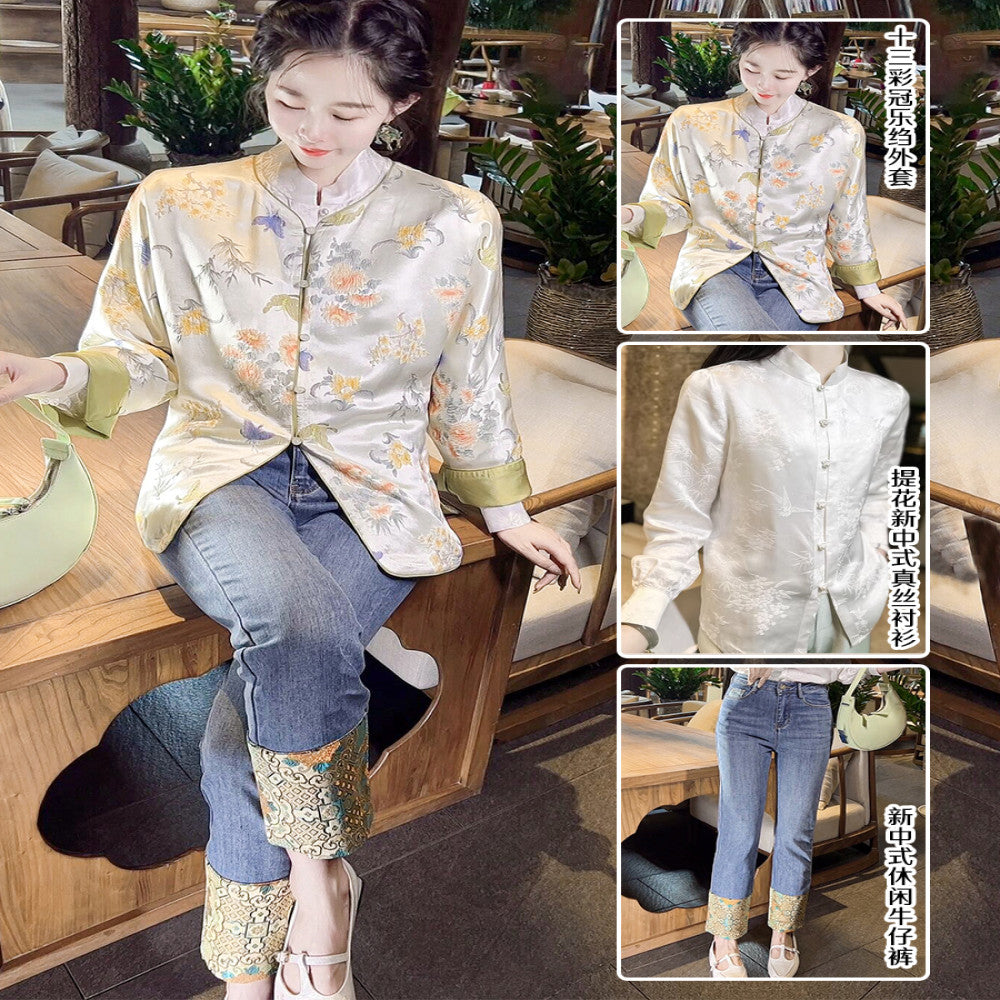 Thirteen Crown Crepe new Chinese style women s silk jacket women s light national style 2025 early spring mulberry silk top image 49