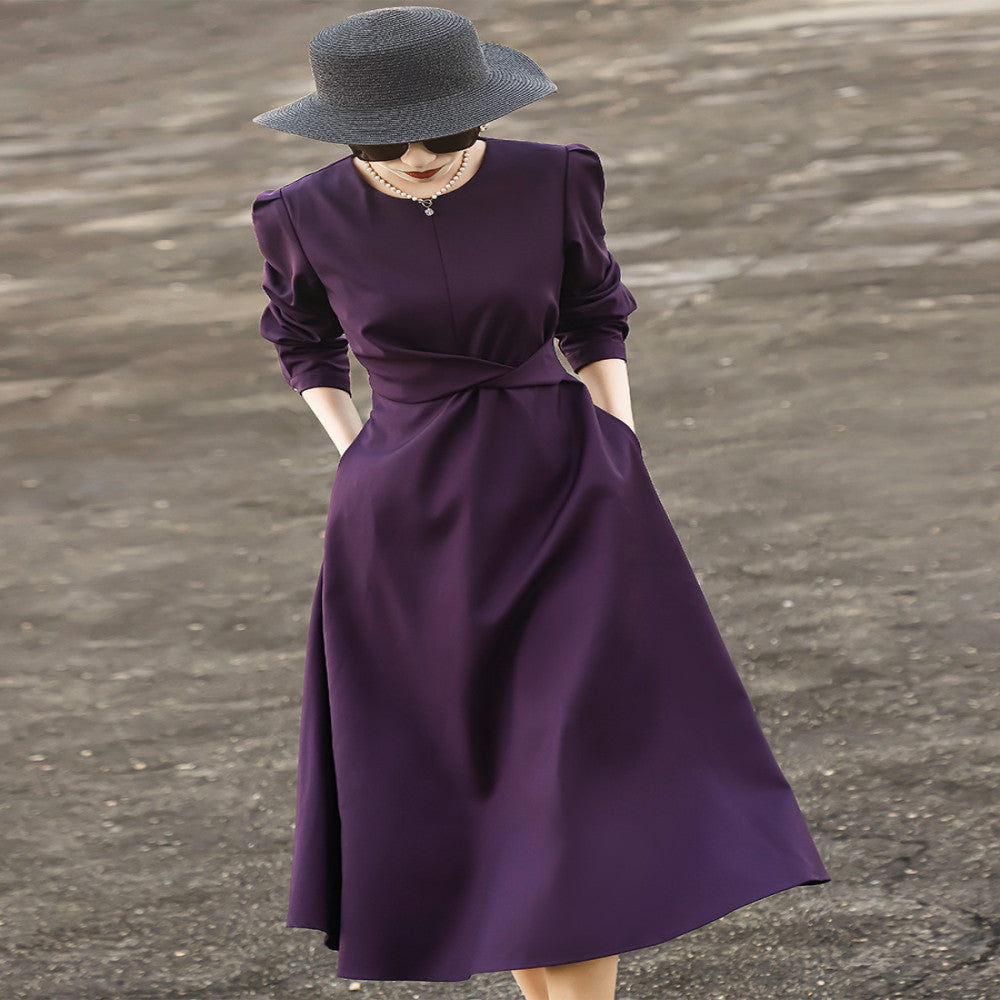 Lanser s 2025 autumn new style exudes a slimming high end light luxury and grand dress Long sleeved purple dress for women image 15
