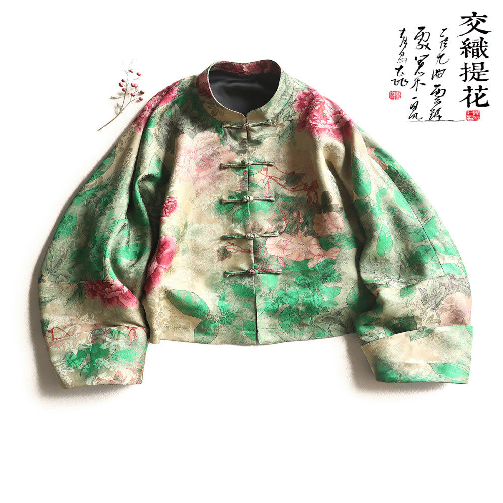 Yun Shu s original interwoven fragrant cloud yarn new Chinese style improved button top women s artistic Chinese style standing collar Tang style coat image 1