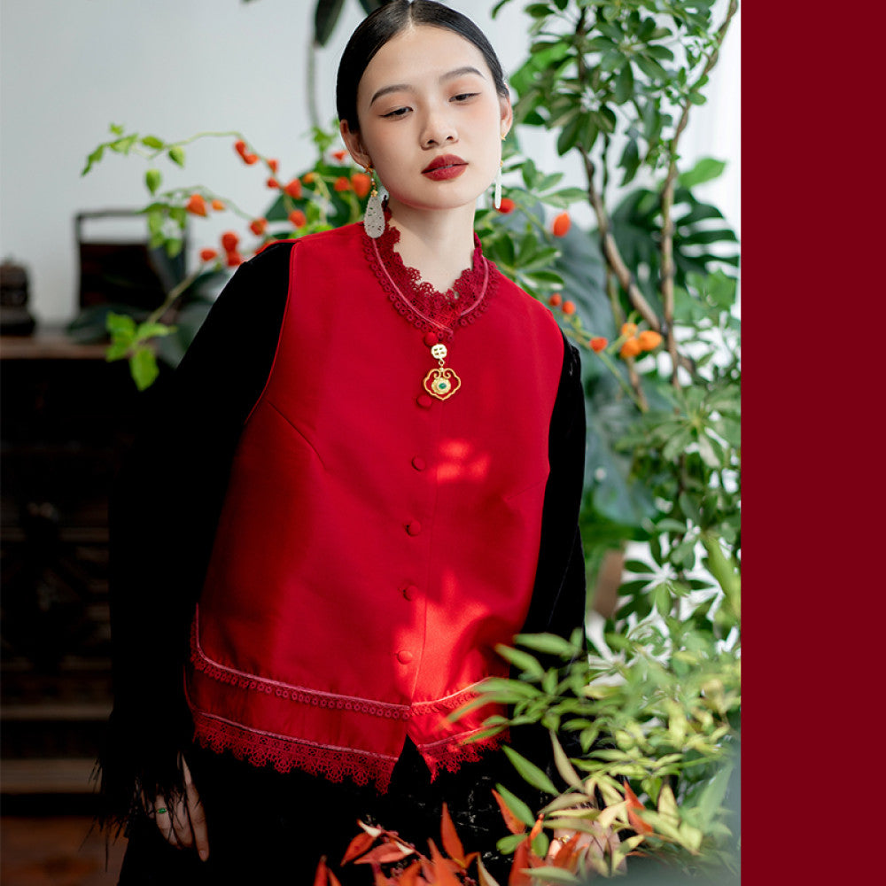 Good reputation PCY317 Chinese style lace border vest sleeveless vest women s spring and autumn winter straight leg pants cotton pants image 15