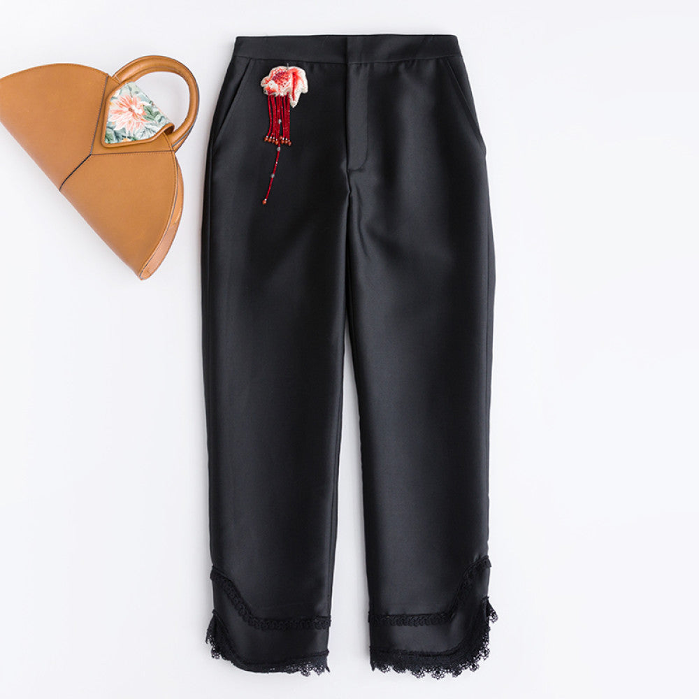 Good reputation PCY317 Chinese style lace border vest sleeveless vest women s spring and autumn winter straight leg pants cotton pants image 2