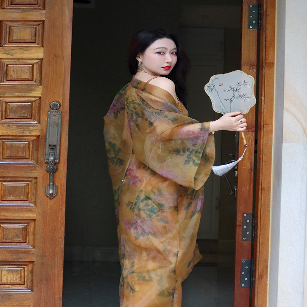 ReVe Gaoding Moon Palace Jade Furong National Style Printed Eugen Yarn Cardigan Dark Pattern Jacquard Phoenix Satin Strap image 4