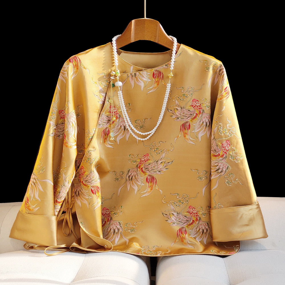 China Chic New Chinese Diagonal Front Panbutton Shirt Women s Design Sense Small Retro Jacquard Casual Long Sleeve Guochao Top image 1